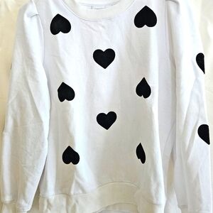 Womens White Heart Pattern Sweatshirt Small